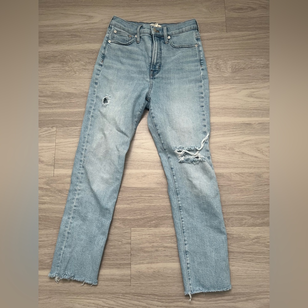 Madewell The Perfect Vintage Jean 25 High Rise Straight Distressed Light Wash